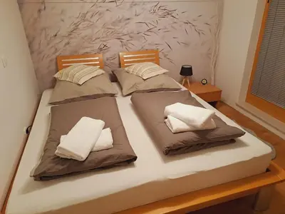 a twin bed with two pillows on it at Apartment Alpina in Pohorje