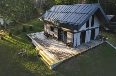 an overhead view of a tiny house on a deck at Janina's Dragonfly house in Nova Vas