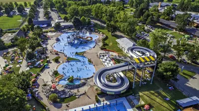 an aerial view of an amusement park with a water slide at DELUXE Lake View Mobile Homes with Thermal Riviera Tickets in Čatež ob Savi