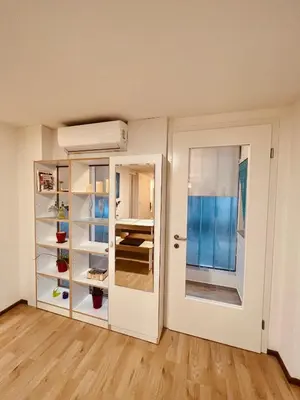 a room with a white door and a closet at Blue Sun in Ljubljana