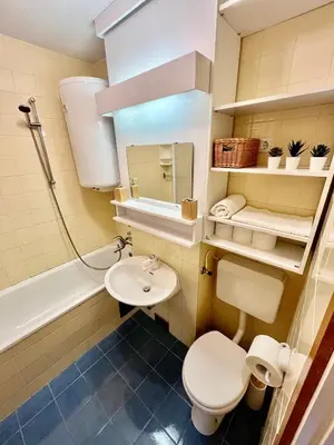a small bathroom with a toilet and a sink at Apartment Anka in Bovec