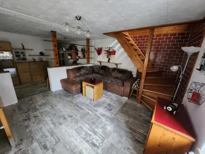 an overhead view of a living room with a couch at Apartma CIK in Bovec