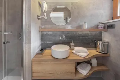 a bathroom with a sink and a mirror at Farm Stay Ivankotovi in Prem