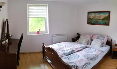 a bedroom with a bed and a window at Nice Apartment near by Capital of Slovenia in Ljubljana