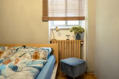 a bedroom with a bed and a window at Cactus apartment FREE parking for a standard car in Ljubljana