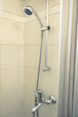 a shower with a shower head in a bathroom at Cactus apartment FREE parking for a standard car in Ljubljana