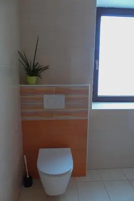 a bathroom with a toilet with a plant on top of it at Apartma Praprot in Mojstrana