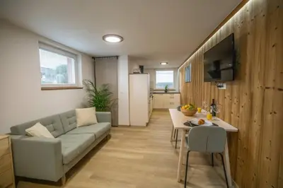 a living room with a couch and a table at Apartment in Škofja Loka in Škofja Loka