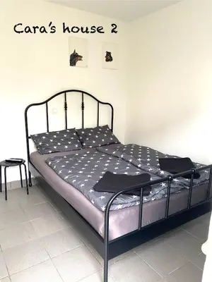 a bed with a metal frame in a bedroom at Cara's house in Ljubljana