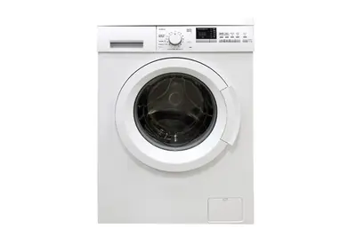 a white washing machine isolated on a white background at Vineyard Cottage Vesna Lake View - Happy Rentals in Veliki Vrh