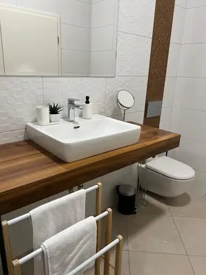 a bathroom with a white sink and a toilet at Absolutum Apartments in Ljubljana