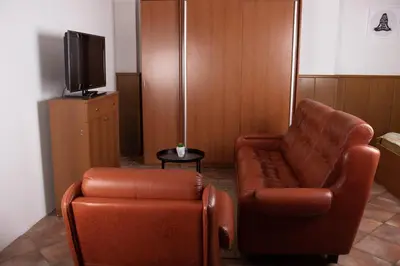 a living room with a couch and a chair at Apartma-studio Ajdna in Žirovnica